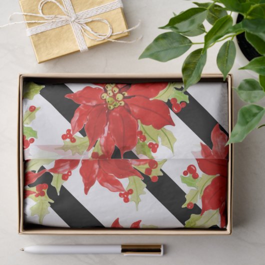 Festive Kerstmis Rood Poinsettia Waterverf Floral Tissuepapier (Geschenk)
