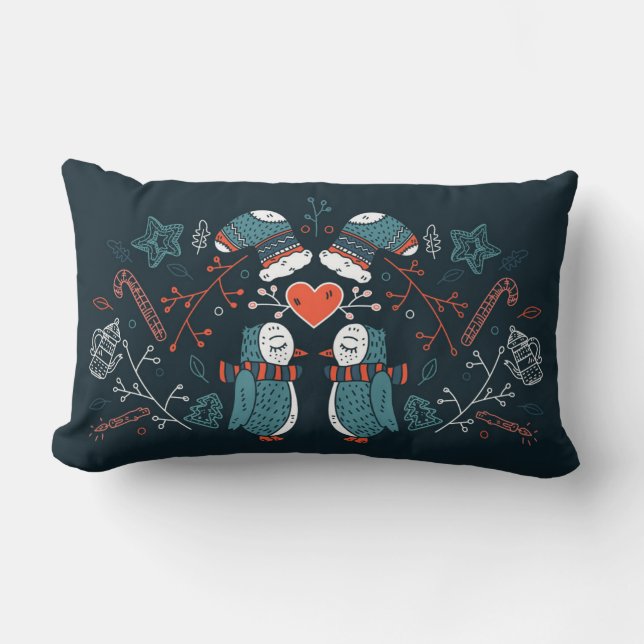 Festive Kerstmis Schattige pinguins Lumbar Pillow Kussen (Voorkant)