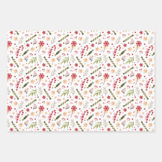 Festive Kerstmis Snoep Pattern Coordinated Inpakpapier Vel (Voorkant 2)