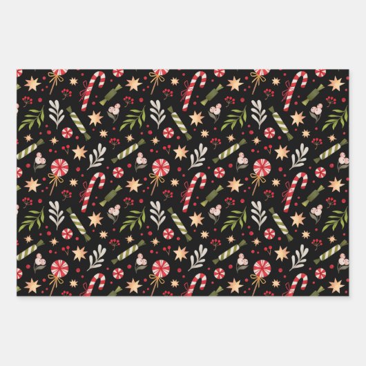 Festive Kerstmis Snoep Pattern Coordinated Inpakpapier Vel (Voorkant)