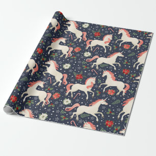 Festive Kerstmis Unicorn   Sneeuwriet Cadeaupapier