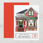 Festive Kerstmis Victoriaans Home Red Non-Photo Feestdagenkaart (Voorkant / Achterkant)