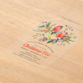 Festive Kerstmis Waterverf Bullfinch Floral Acryl Uitnodigingen (Laagn)