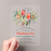 Festive Kerstmis Waterverf Bullfinch Floral Acryl Uitnodigingen (Insitu (Draagbaar))