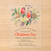 Festive Kerstmis Waterverf Bullfinch Floral Acryl Uitnodigingen (Voorkant)