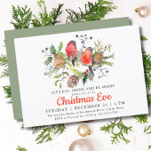 Festive Kerstmis Waterverf Bullfinch Floral Kaart
