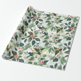 Festive Kerstmis Waterverf Foliage Holly Berry Cadeaupapier