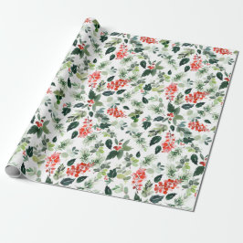 Festive Kerstmis Waterverf Foliage Holly Berry Cadeaupapier