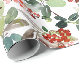 Festive Kerstmis Waterverf Foliage Holly Berry Cadeaupapier