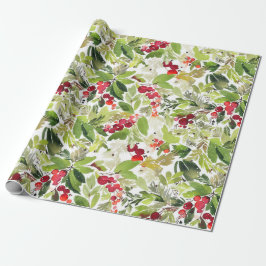 Festive Kerstmis Waterverf Foliage Holly Berry Cadeaupapier