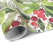 Festive Kerstmis Waterverf Foliage Holly Berry Cadeaupapier (Rol Hoek)