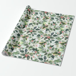 Festive Kerstmis Waterverf Foliage Holly Berry Cadeaupapier
