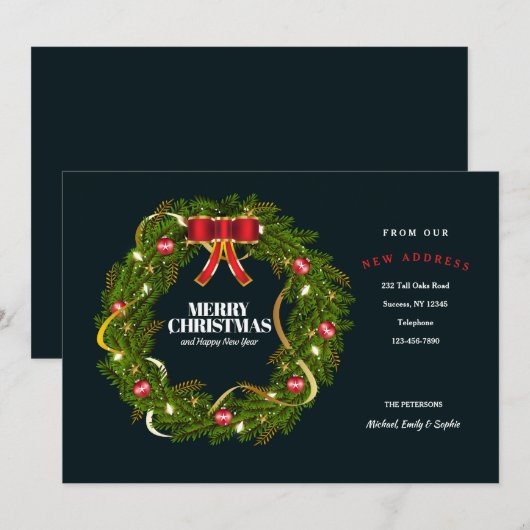 Festive kerstmis Wreath Moving Announge Feestdagenkaart (Voorkant / Achterkant)
