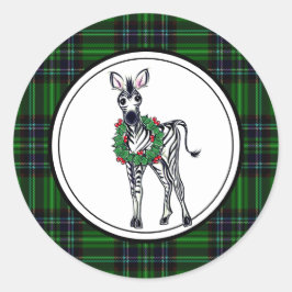 Festive kerstmis Zebra, groene vlecht, holle hars Ronde Sticker