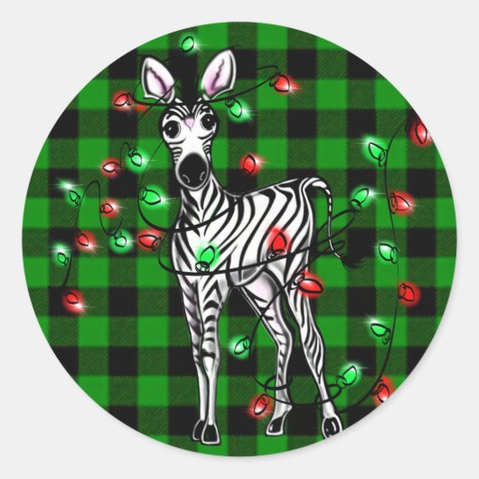 Festive kerstmis Zebra, rode groene adem Ronde Sticker (Voorkant)