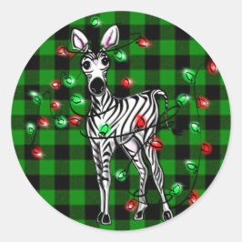 Festive kerstmis Zebra, rode groene adem Ronde Sticker