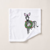 Festive kerstmis Zebra, rode groene Holly met adem Bad Handdoek (Wasdoekje)