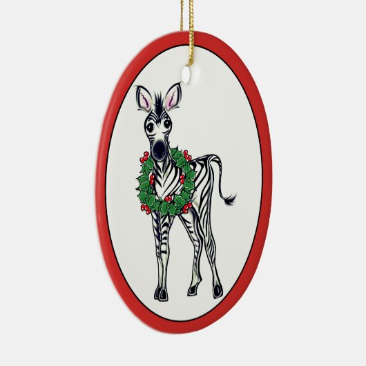 Festive kerstmis Zebra, rode groene Holly met adem Keramisch Ornament (Rechts)