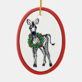 Festive kerstmis Zebra, rode groene Holly met adem Keramisch Ornament (Voorkant)