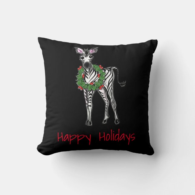 Festive kerstmis Zebra, rode groene Holly met adem Kussen (Voorkant)