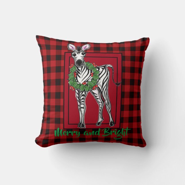 Festive kerstmis Zebra, rode groene Holly met adem Kussen (Voorkant)