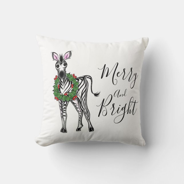 Festive kerstmis Zebra, rode groene Holly met adem Kussen (Voorkant)