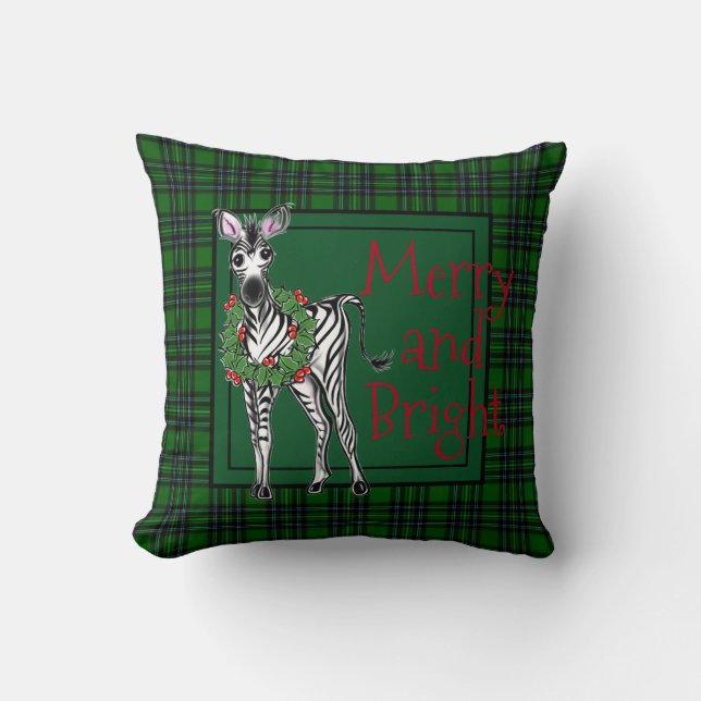 Festive kerstmis Zebra, rode groene Holly met adem Kussen (Voorkant)