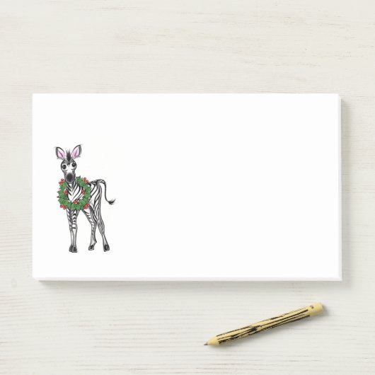 Festive kerstmis Zebra, rode groene Holly met adem Post-it® Notes (Op bureau)