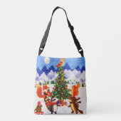 Festive kerstMountain Woodland Animal Family Crossbody Tas (Achterkant)