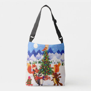 Festive kerstMountain Woodland Animal Family Crossbody Tas