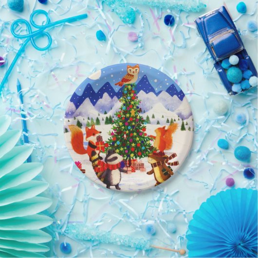 Festive kerstMountain Woodland Animal Family Papieren Bordje (Feest)