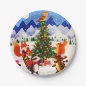 Festive kerstMountain Woodland Animal Family Papieren Bordje (Voorkant)