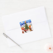 Festive kerstMountain Woodland Animal Family Vierkante Sticker (Envelop)