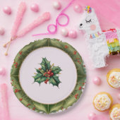 Festive Kerstoolive Green Holly Papieren Bordje (Feest)