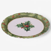 Festive Kerstoolive Green Holly Papieren Bordje (Gekanteld)