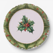 Festive Kerstoolive Green Holly Papieren Bordje (Voorkant)