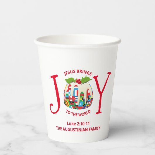 Festive kerstpas met de wereldpapierbekertjes papieren bekers (Achterkant)