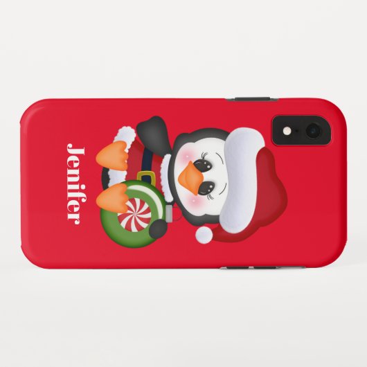 Festive kerstpinguin Holiday: naam toevoegen Case-Mate iPhone Case (Achterkant (horizontaal))