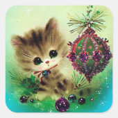 Festive kerstretro kitten Holiday sticker (Voorkant)