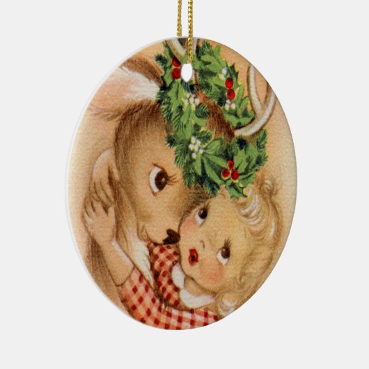 Festive kerstretro  meisje render keramisch ornament (Rechts)