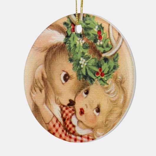 Festive kerstretro  meisje render keramisch ornament (Links)