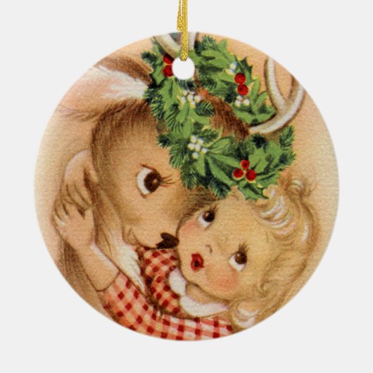 Festive kerstretro  meisje render keramisch ornament (Achterkant)