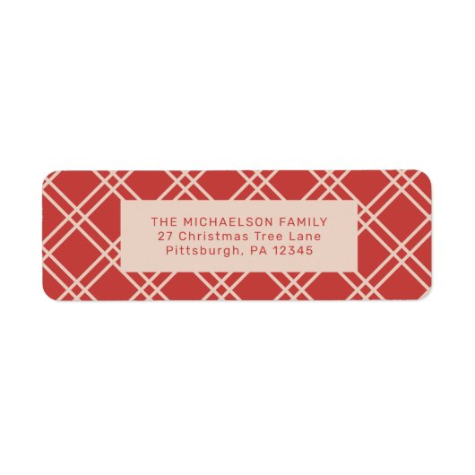 Festive kerstrood en crème Check Return Etiket (Voorkant)