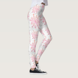 Festive kerstroze grijze sneeuwvlokken patroon leggings