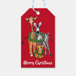 Festive kerstsafari, zebra giraffe lion cadeaulabel