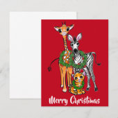 Festive kerstsafari, zebra giraffe lion notitiekaartje (Voorkant / Achterkant)