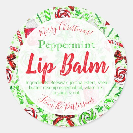 Festive kerstsnoepriet Fun Lip Balm Labels (Voorkant)