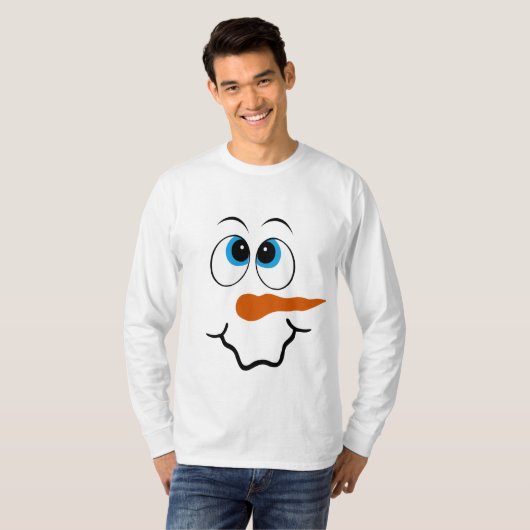Festive kerstsnowman gezicht mannen t-shirt (Voorkant volledig)