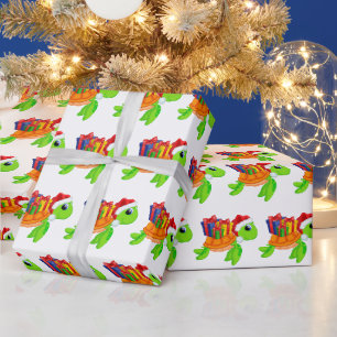 Festive kerststrand zee schildpad cadeaupapier