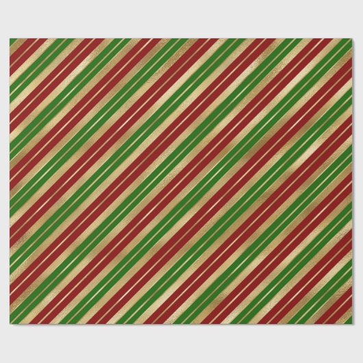 Festive kerstStripes Pattern Red Green Gold Cadeaupapier (Vlak)